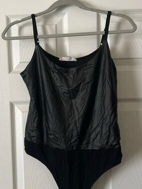 Dry Goods Black Satin-Front Bodysuit